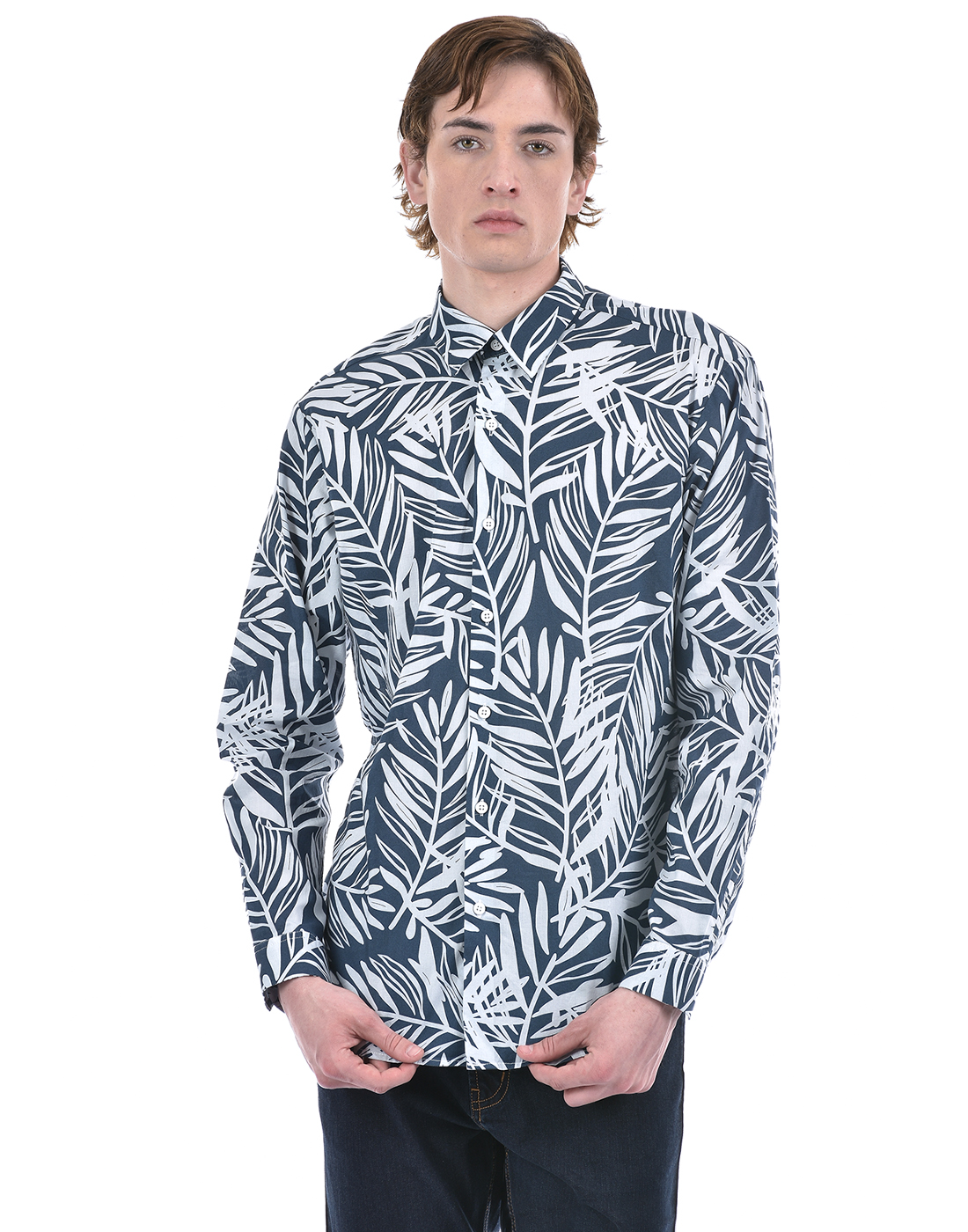 Numero Uno Men Tropical Print Blue Shirt